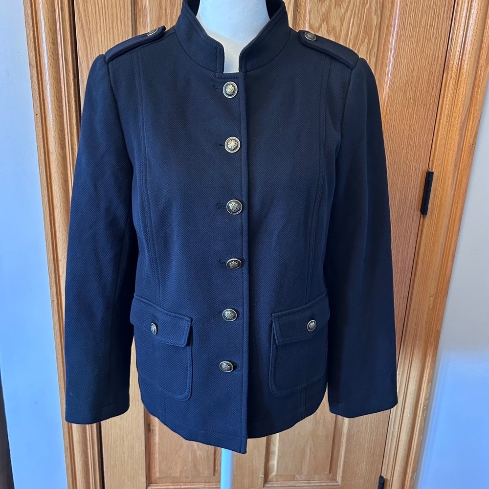 Talbots‎ Black Military Jacket Gold Button Blazer Women Size 6